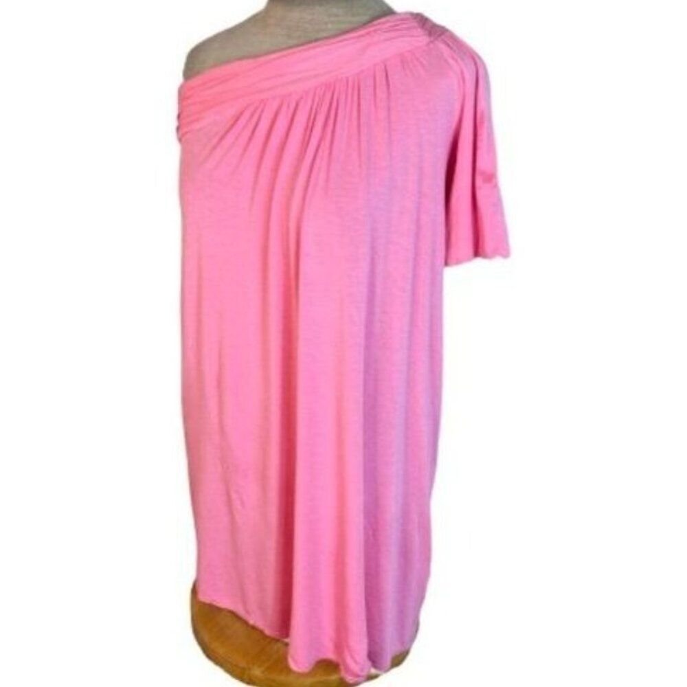 Voom by Joy Han One Shoulder Stretch Knit Top Pink S Small Has Flaws